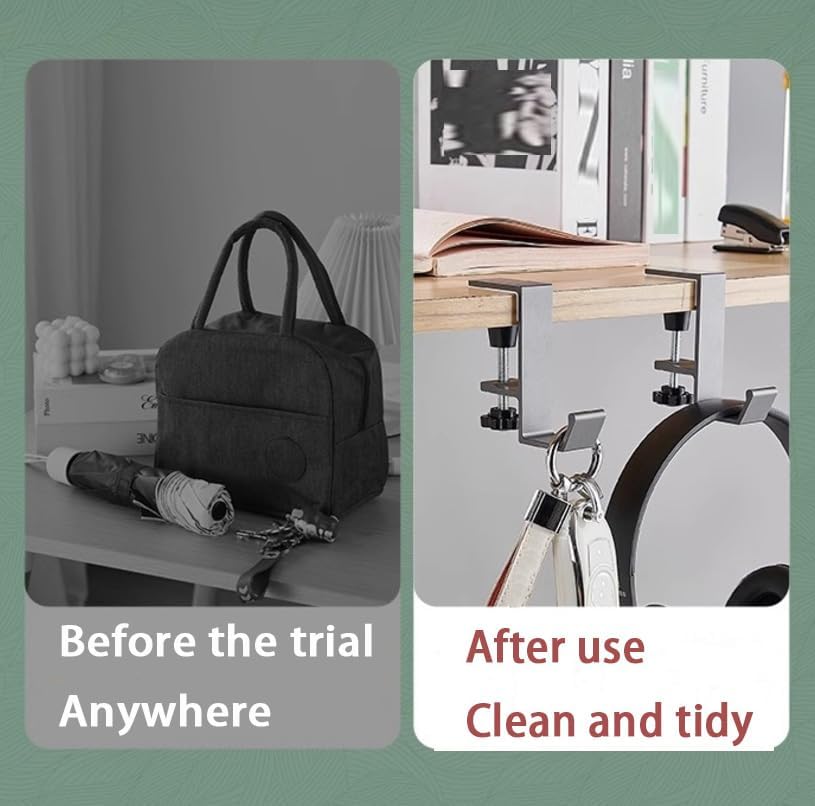 3 Pack Under Desk Mount Bag Holder Hook Clamp,Headphone Holder Backpack Hook,Desk Hook with Adjustable Arm Clamp (Black-A 3pc)
