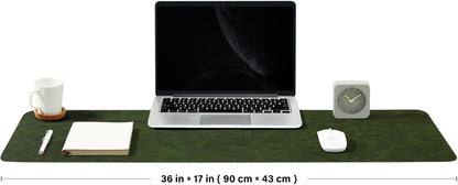 Distressed Leather Desk Mat - Non-Slip PU Desk Pad for Office and Home - Desk Organization and Accessories - Ideal for Large Mouse Pad and Desk Mats on Top of Desks(Tan,36"x 17")