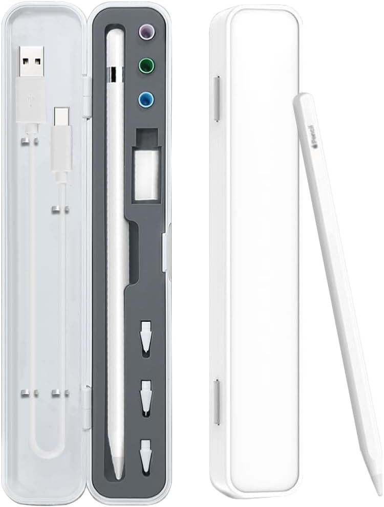 SIXFU Case for Apple Pencil, Storage Case Design for Apple Pen 2nd/ 1st, iPad Pencil Accessories Charging Cable Case for Stylus Pen(White+Pink)