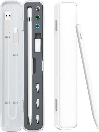 SIXFU Case for Apple Pencil, Storage Case Design for Apple Pen 2nd/ 1st, iPad Pencil Accessories Charging Cable Case for Stylus Pen(White+Pink)