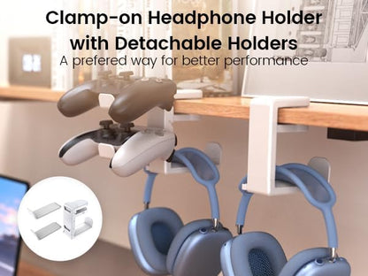3in1 Rotating Headphone Holder - EURPMASK 3in1 PC Gaming Headset Holder w/Detachable Controller Holder, Adjustable Clamp-on Headset Stand,Headphone Hanger Hook Under Desk w/Cable Clip Organizer,Black