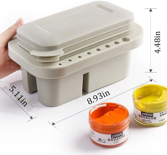 Multi-Use Paint Brush Basin with Brushes Holder, Washer, Trays, Palette Box - Artist Cleaner Cup for Watercolor Oil Acrylic Gouache Painting with Lid