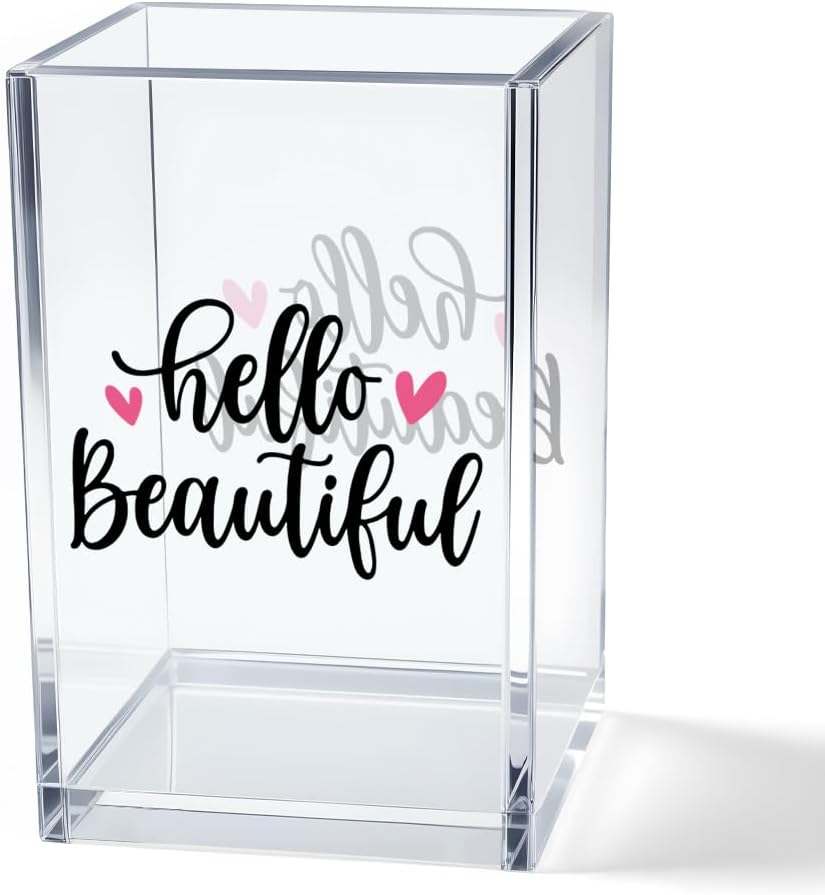 Better Late Than Ugly Acrylic Makeup Brush Organizer Holder, Self Affirmations Desk Acrylic Brushes Storage, Make Up Artist Gifts, Birthday Gifts for Her Wife Sister Friend Makeup Lovers