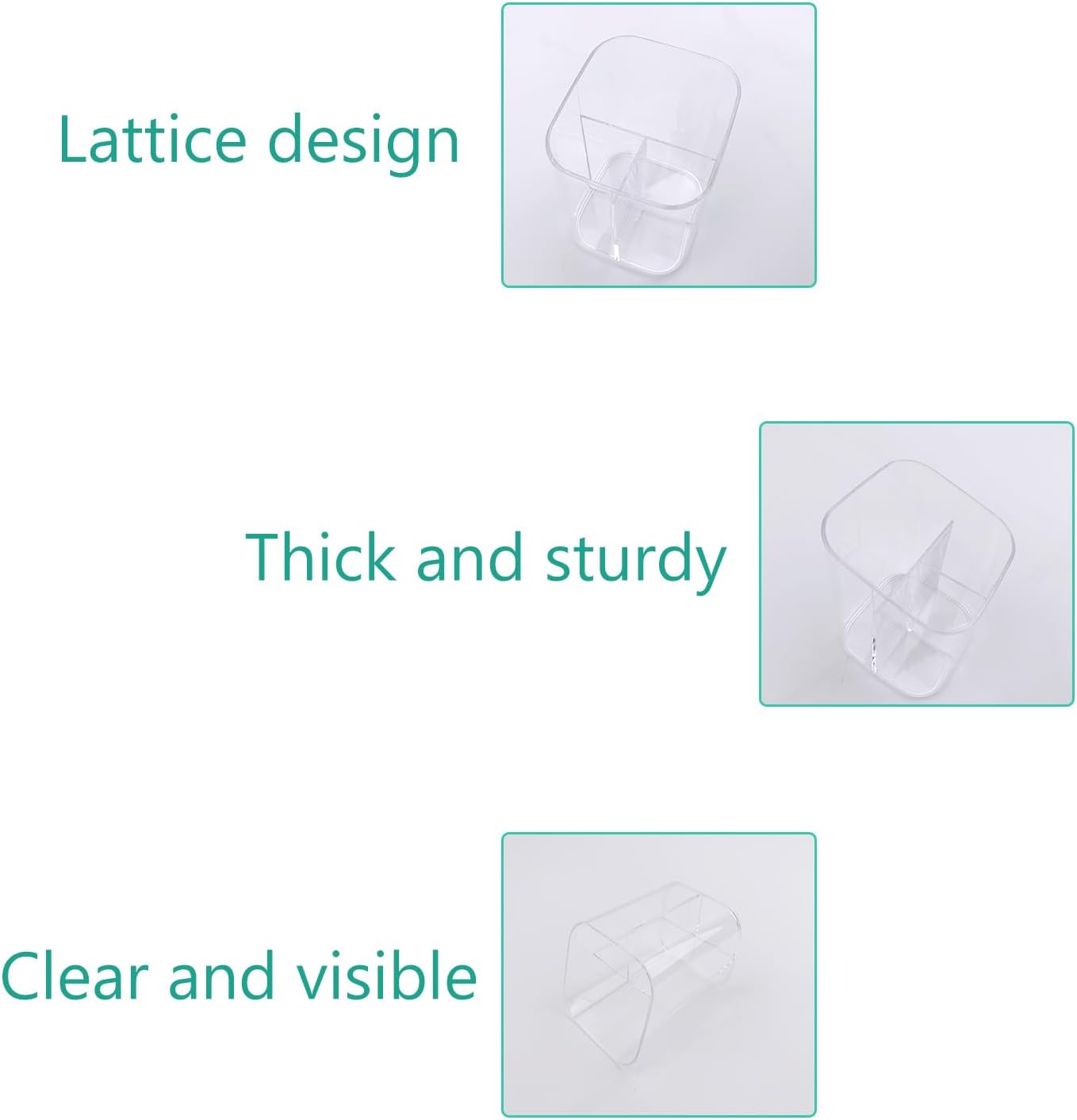 Newkita Acrylic Clear 3 Slots Pencil Pen Holder for Desk, Desktop Makeup Brush Storage Organizer Pen Cup Stand for Office School Home