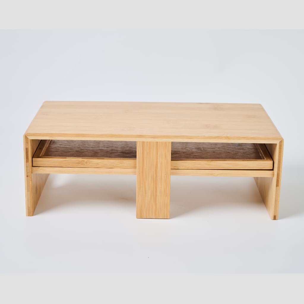 Wood Monitor Stand Riser Organizer for Desk Top with Storage Drawer & Phone Holder,Bamboo Monitor Stand with Keyboard Tray, Non Slip Desk Riser, Desk stand for computer monitor