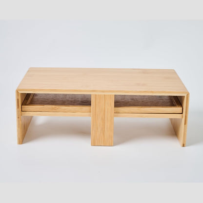 Wood Monitor Stand Riser Organizer for Desk Top with Storage Drawer & Phone Holder,Bamboo Monitor Stand with Keyboard Tray, Non Slip Desk Riser, Desk stand for computer monitor