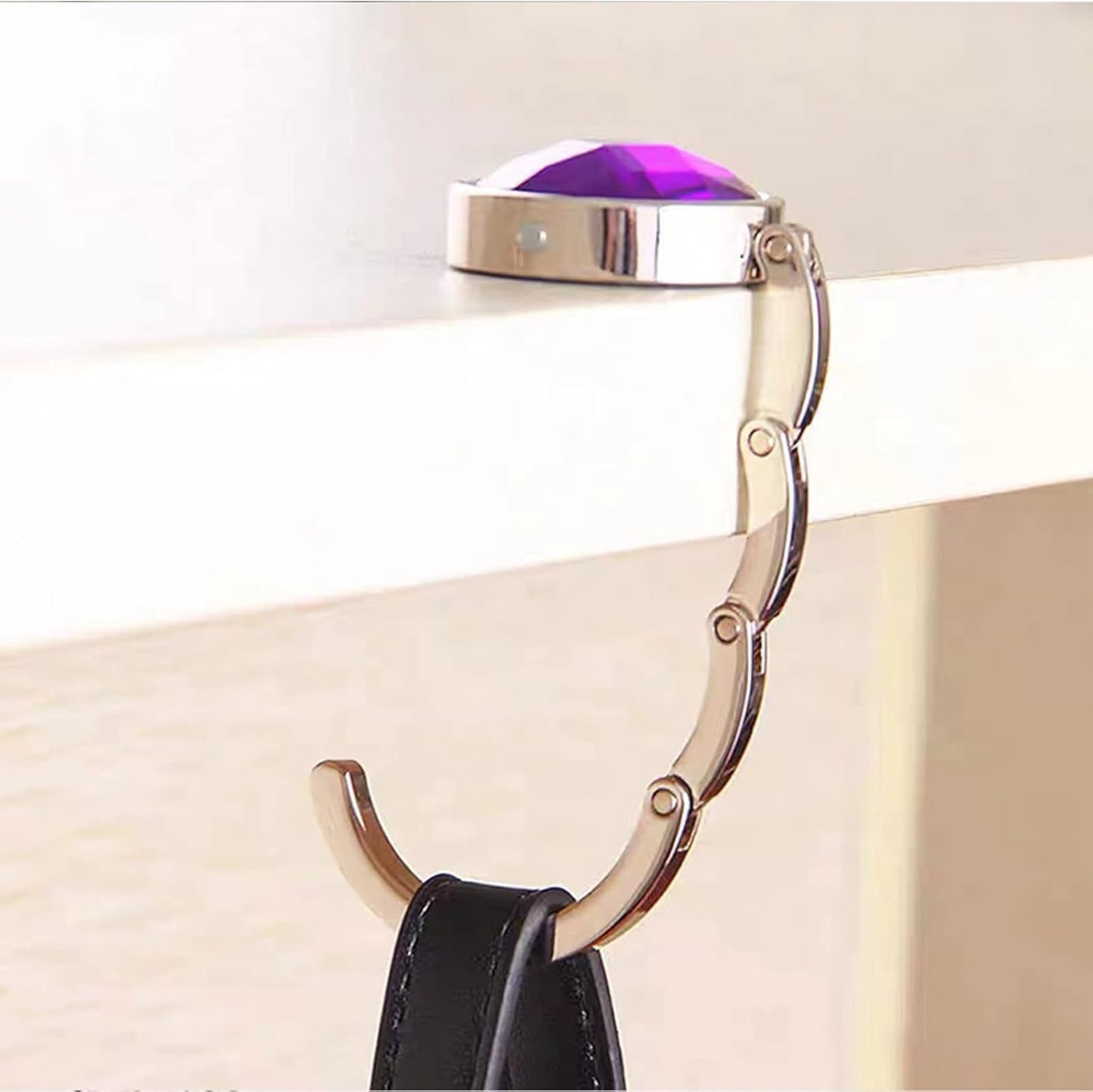 6 PCS Portable Handbag Hooks for Tables, Purse Bag Hanger Folding Holder Hook, Crystal Alloy Magic Hooks (6 Colors)