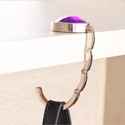 6 PCS Portable Handbag Hooks for Tables, Purse Bag Hanger Folding Holder Hook, Crystal Alloy Magic Hooks (6 Colors)
