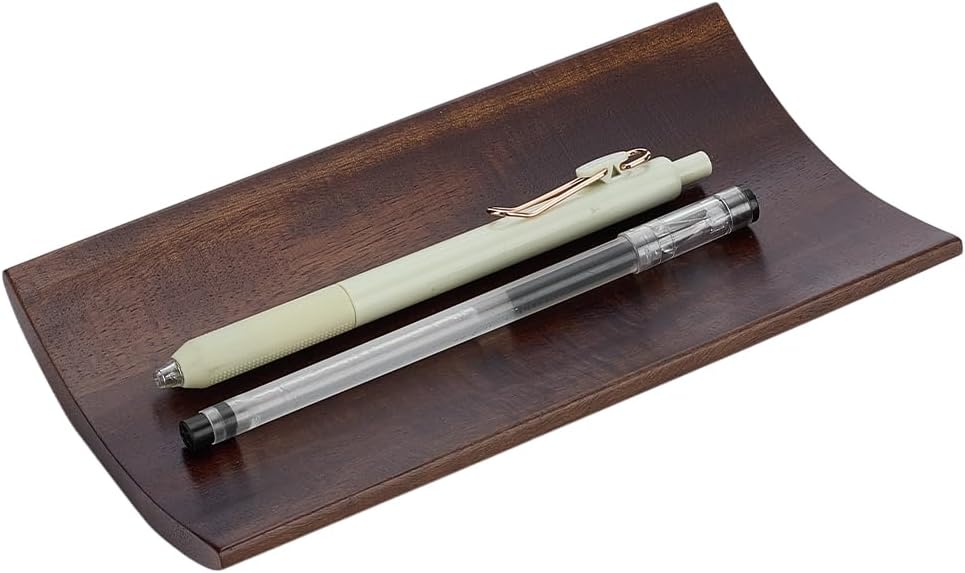 FINGERINSPIRE Wooden Pen Tray 7.48x3.94 Inch Pens Display Holder Arch Shape Walnut Wood Pen Tray Coconut Brown Wooden Pens Desk Organizer for Writing Tools Pencils Office Stationery Desk Decoration