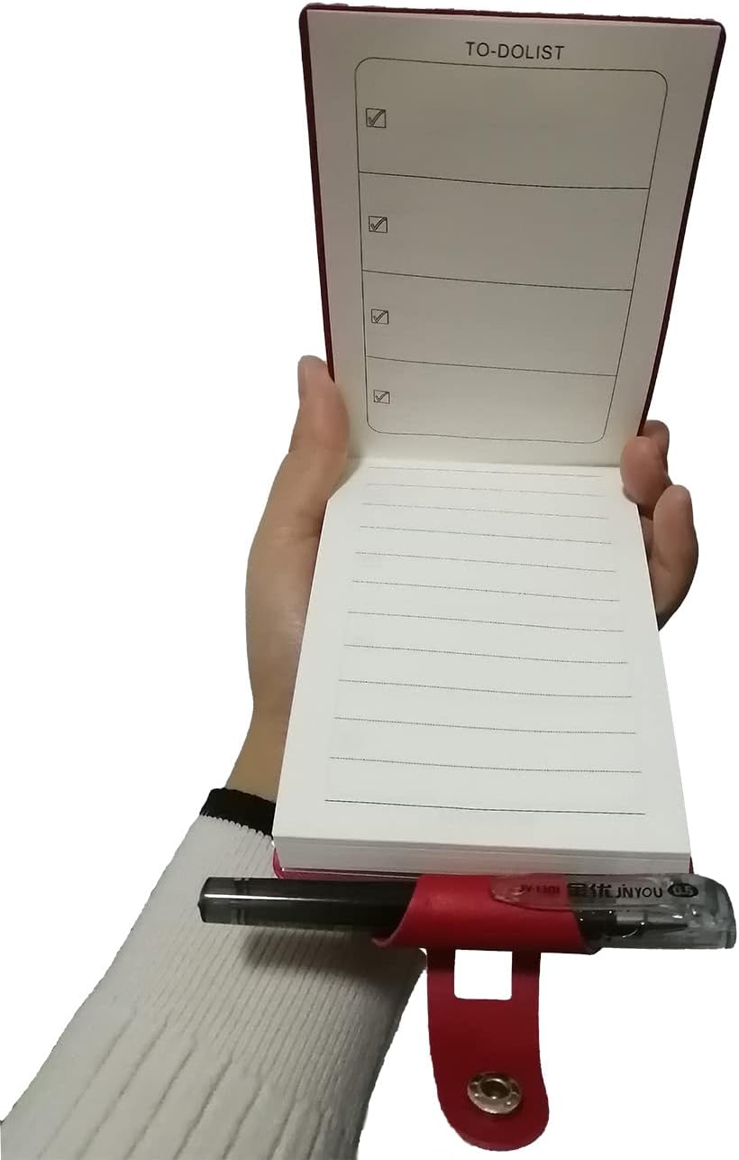 PU Leather Lanyard Meeting Notebook Neck Hanging Notepad with ID Slot and Pen, 3.5X5.1inch, Black