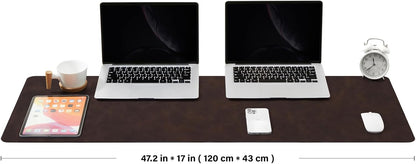 Distressed Leather Desk Mat - Non-Slip PU Desk Pad for Office and Home - Desk Organization and Accessories - Ideal for Large Mouse Pad and Desk Mats on Top of Desks(Tan,36"x 17")