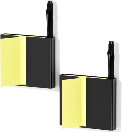 Sticky Note Dispenser, Magnetic Sticky Note Holder for Post It Notes, 3 x 3 Inch Sticky Note Pen Organizer for Office Home Classroom, Black