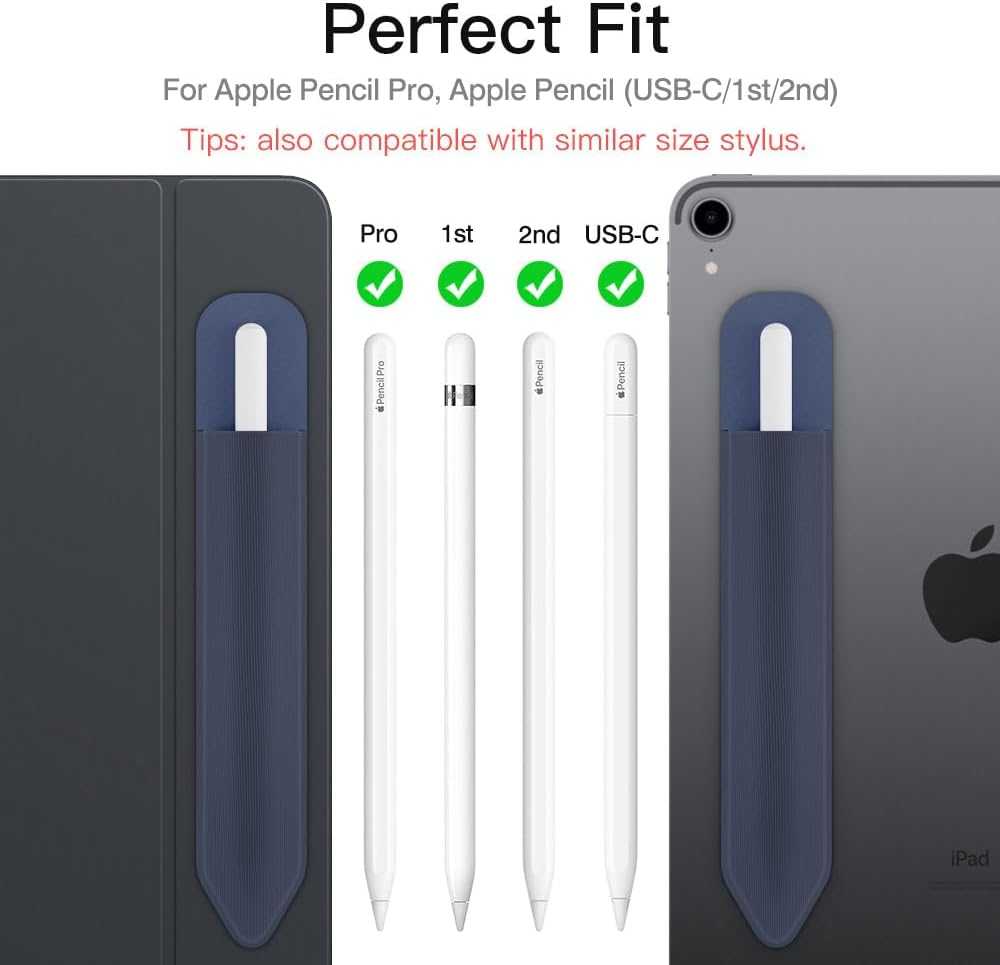 MoKo Pencil Holder Sticker Fit Apple Pencil Pro, Apple Pencil (USB-C), iPencil 1st/2nd Generation, Elastic Pencil Pocket Pouch Adhesive Sleeve Attached to iPad Case for Stylus Pens,Black