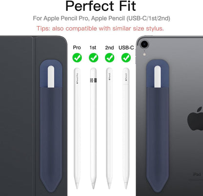 MoKo Pencil Holder Sticker Fit Apple Pencil Pro, Apple Pencil (USB-C), iPencil 1st/2nd Generation, Elastic Pencil Pocket Pouch Adhesive Sleeve Attached to iPad Case for Stylus Pens,Black