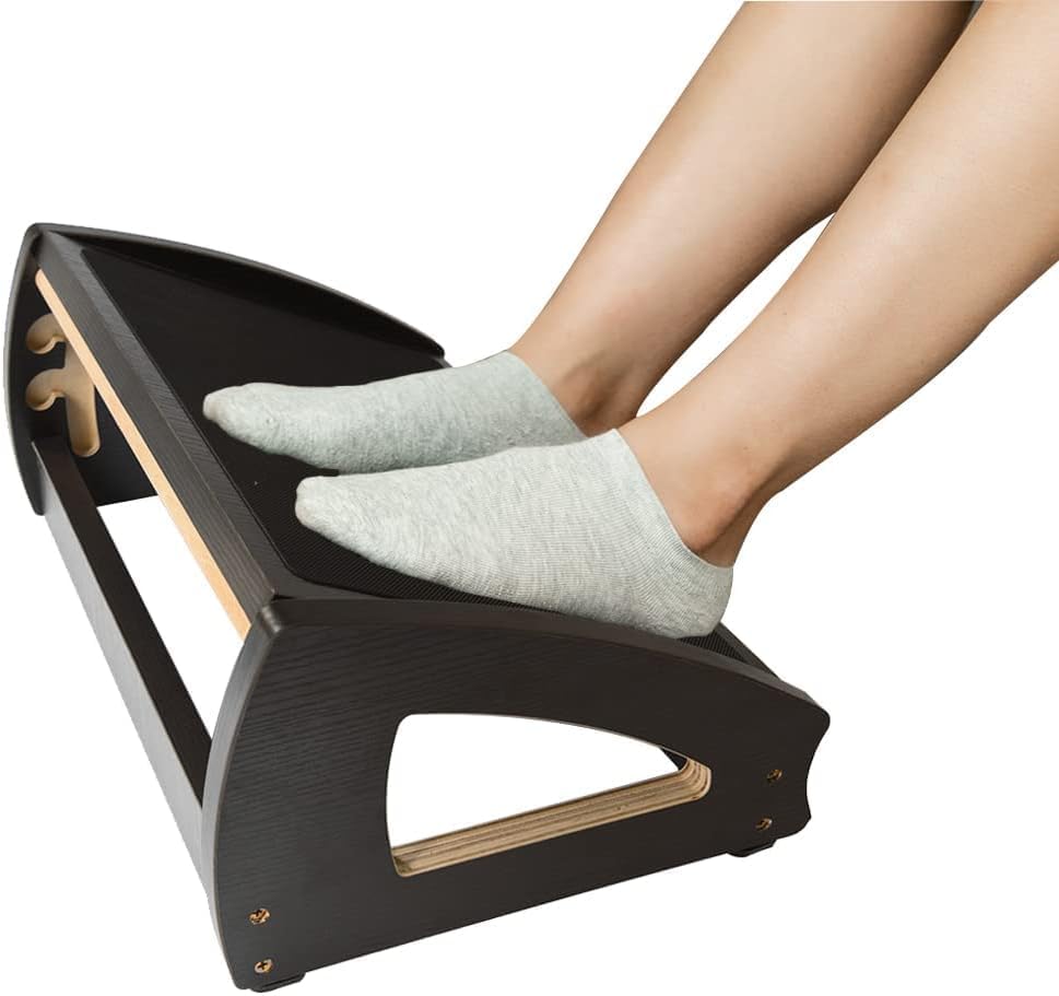 StrongTek Ergonomic Under Desk Footrest, 3 Adjustable Heights Wooden Office Footrest, Large Anti-Slip Surface, Improves Posture and Blood Circulation, up to 400lbs (Natural)