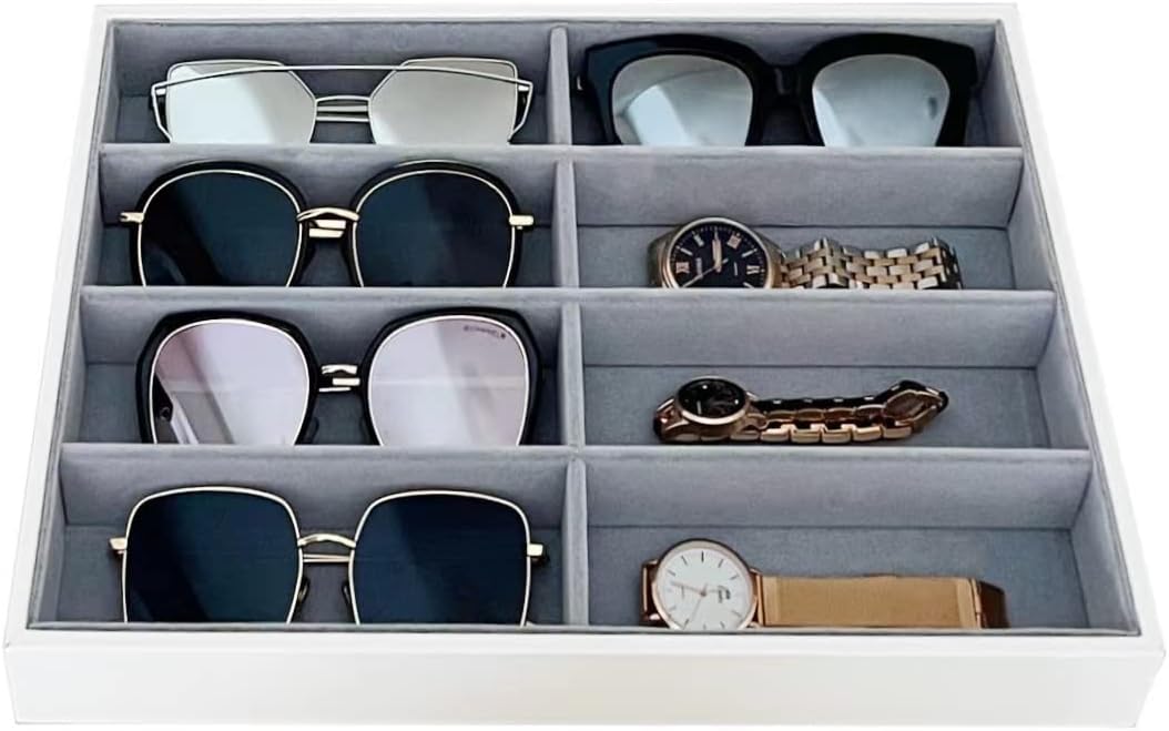 Premium Quality Sunglasses Tray Organizer Display PU Leather Exterior Soft Velvet Liner