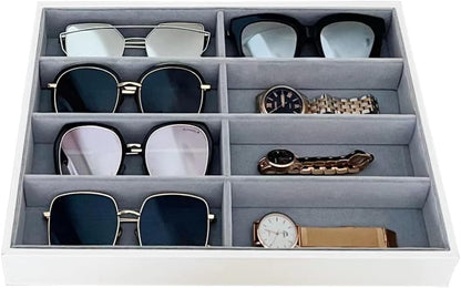 Premium Quality Sunglasses Tray Organizer Display PU Leather Exterior Soft Velvet Liner