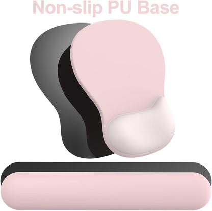 Ergonomic Mouse Pad with Wrist Rest and Keyboard Wrist Rest, Gel Mousepad and Wrist Rest for Computer Keyboard, Pain Relief, Non-Slip PU Base, Mouse Pad with Wrist Support for Gaming, Office, Brown