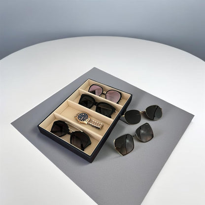 Premium Quality Sunglasses Tray Organizer Display PU Leather Exterior Soft Velvet Liner
