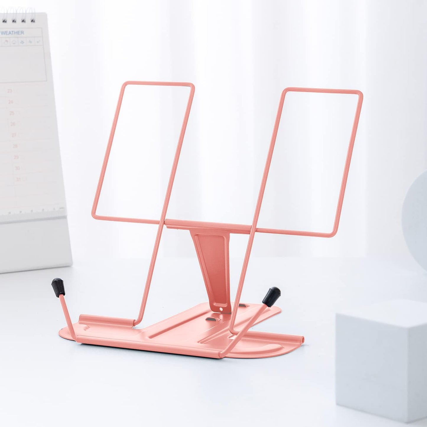 Metal Book Stand for Desk, Adjustable Reading Rest Book Holder, Portable Cookbook Documents Holder, Sturdy Typing Stand for Recipes Textbooks Tablet Music Books with Page Clips (Green)