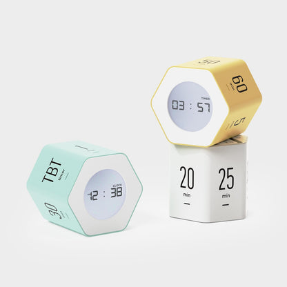 Mooas Multi-Hexagon Clock Cube, Digital Clock, Pomodoro Timer with Backlight 12/24H Count up & Countdown, Flip Timer, Various Time Presets - Ideal for Classroom, Gym, Office (Yellow)
