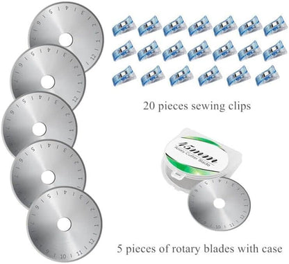 Headley Tools Rotary Cutter Set - 45mm Fabric Cutter, 5 Extra Rotary Blades, A3 Cutting Mat, Quilting Ruler and Sewing Clips, Craft Knife Set, Ideal for Crafting, Sewing, Patchworking, Purple