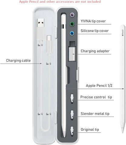 SIXFU Case for Apple Pencil, Storage Case Design for Apple Pen 2nd/ 1st, iPad Pencil Accessories Charging Cable Case for Stylus Pen(White+Pink)