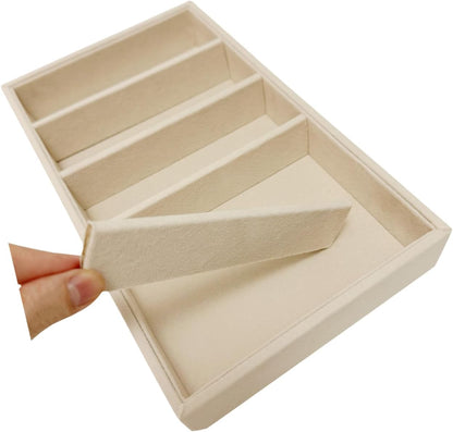 AgentMoon Velvet Eyeglasses Organizer Jewelry Tray. 5-slot Adjustable Eyeglasses Storage Tray, Thickened Frame,Sunglasses Organizer,Stackable AntiStatic. Beige,11.8 oz.