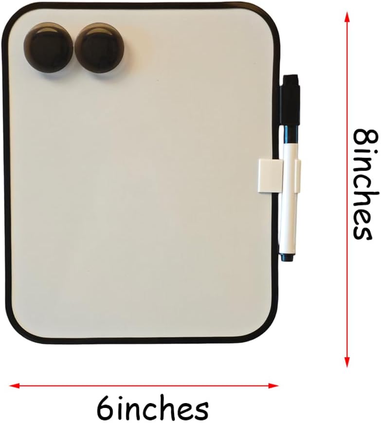 Small Dry Erase Board，Fridge Whiteboard，6" X 8" with Dry Erase Markers Magnetic and 2 Magnets，Mini Whiteboard for Office Door，School Lockers（White）