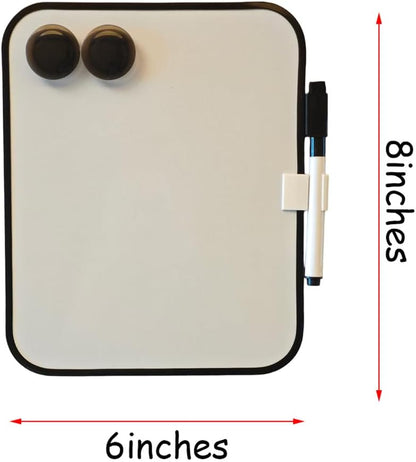 Small Dry Erase Board，Fridge Whiteboard，6" X 8" with Dry Erase Markers Magnetic and 2 Magnets，Mini Whiteboard for Office Door，School Lockers（White）