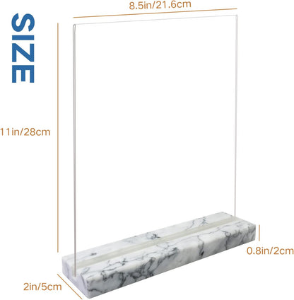 vrupin 2 Pack 8.5x11 Acrylic Sign Holder, Acrylic Frame Natural Marble Base, Clear Plastic Sign Holder Picture Photo Frames, Flyer Document Paper Display Stand for Office Desktop (black marble)