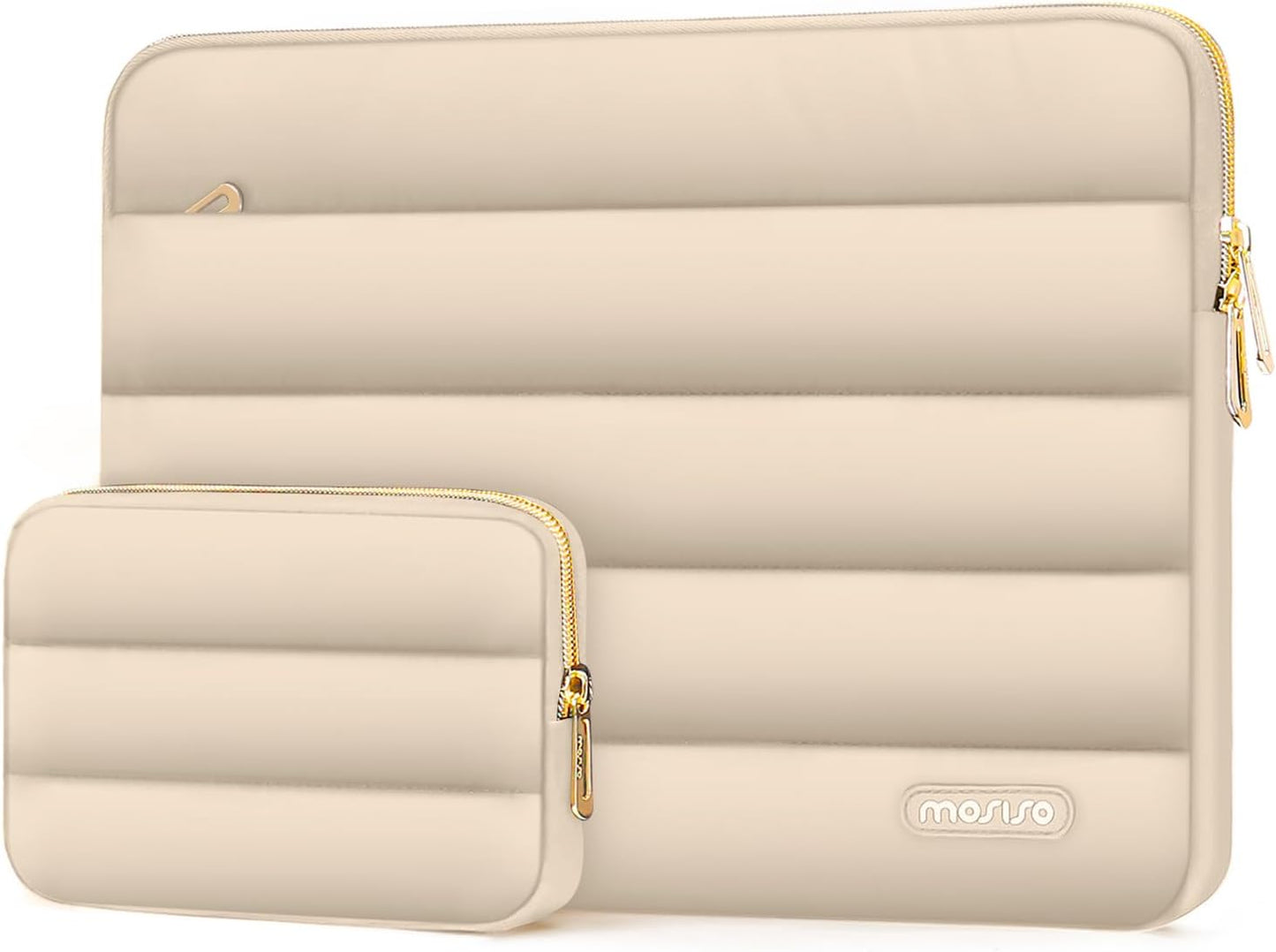 MOSISO Laptop Case 13.3 inch,13-13.3 inch Puffy Laptop Sleeve Compatible with MacBook Neo/Air 13.6 M5 M4 M3 M2 M1/Pro 13/14,HP Dell ASUS Lenovo,Polyester Horizontal Bag with Small Case, Sand