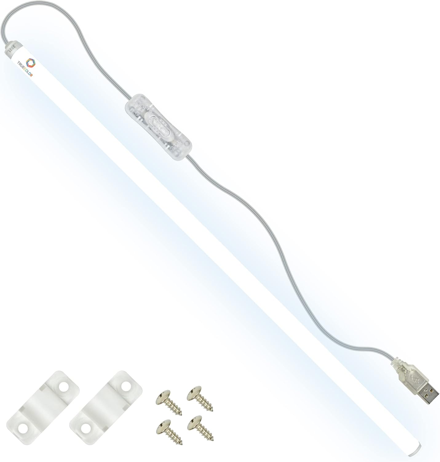 TrueColor USB-Powered LED Light Bar with Frosted Cover for Under Cabinet, Under Monitor, TV Backlight – Easy-Install - Adhesive & Mounting Brackets Included - 100,000 Hours Lifetime (8", Soft White)