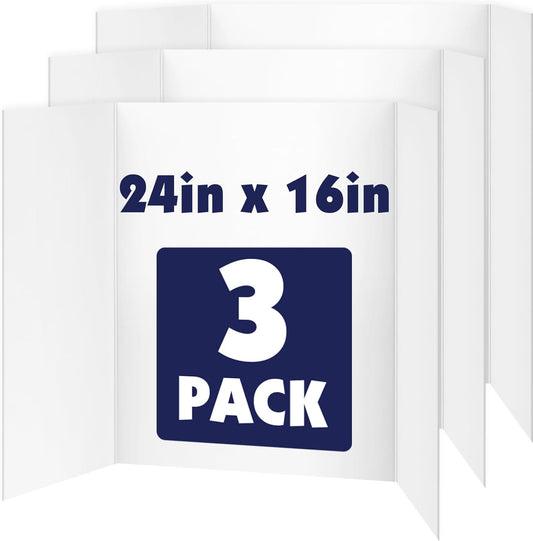 20 Pack Trifold Poster Board, 16in x 24in Corrugated Project Board, White Presentation Board, Trifold Display Board for School Project, Business Presentation, Science Fairs, Event Display