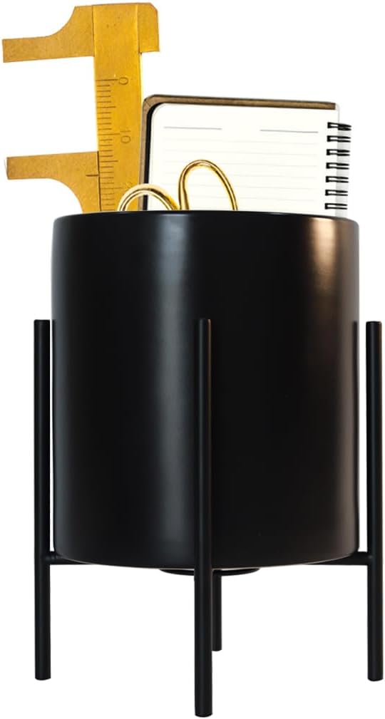 Gold Pencil Cup Sturdy Metal Frame With White Ceramic Pen Holder For Desks and kitchen Appliance Holders