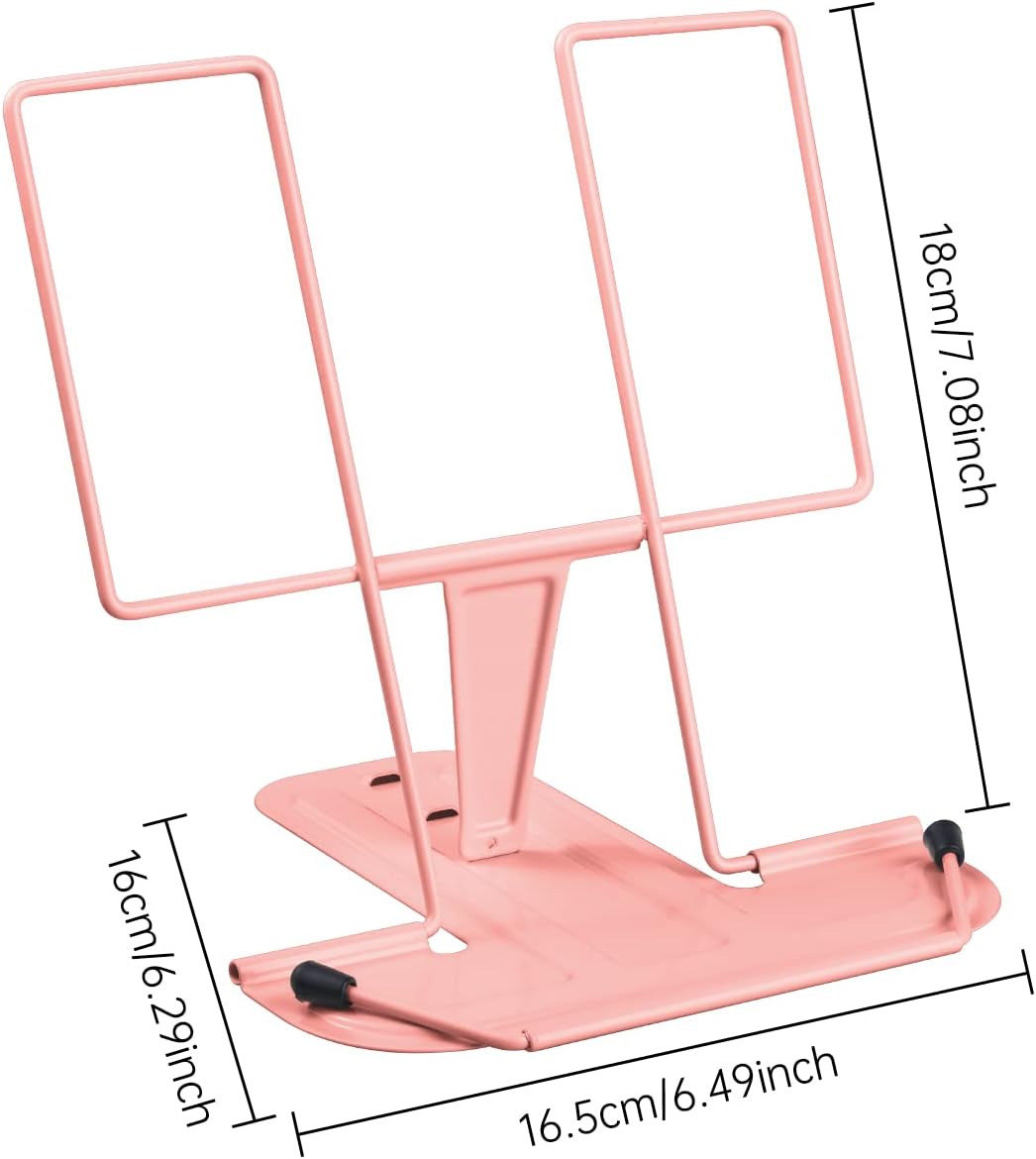 Metal Book Stand for Desk, Adjustable Reading Rest Book Holder, Portable Cookbook Documents Holder, Sturdy Typing Stand for Recipes Textbooks Tablet Music Books with Page Clips (Green)