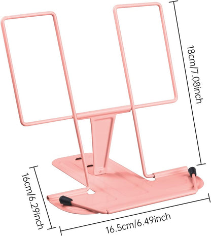 Metal Book Stand for Desk, Adjustable Reading Rest Book Holder, Portable Cookbook Documents Holder, Sturdy Typing Stand for Recipes Textbooks Tablet Music Books with Page Clips (Green)