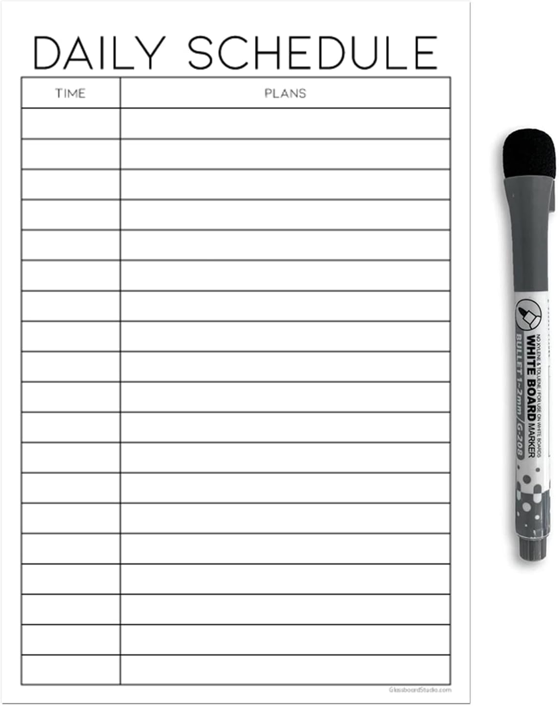 Dry Erase Daily Schedule Planner Sticker Decal by Glassboard Studio | Removable & Reusable | Magnetic Fine-Tip Marker Included (9 x 12 inches, White)