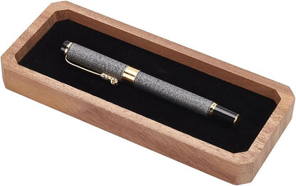 INFUNLY Walnut Pen Gift Box 7.5x3.2x0.8 Inches Brown Pen Case with Velvet Padding Ballpoint Pen Box Wood Lid Jewelry Display Case Rectangle Pen Tray for Jewelry Birthday Gift Souvenir Business Gift