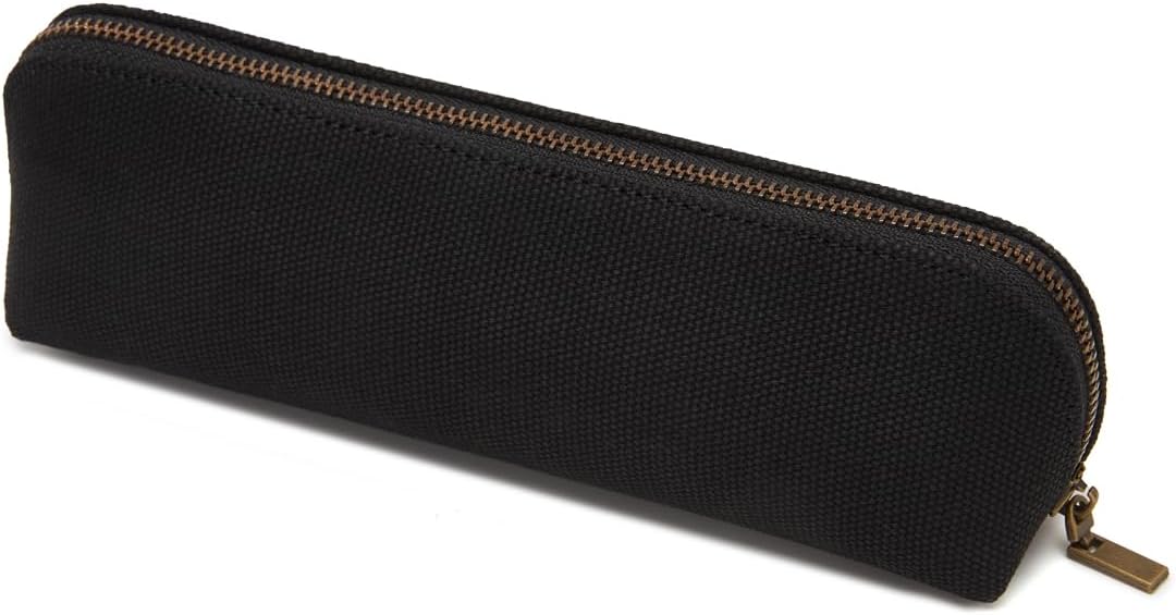 Canvas Pencil Case Cotton Canvas and Simple Multifunctional Pencil Bag Zipper Portable Storage (Black)