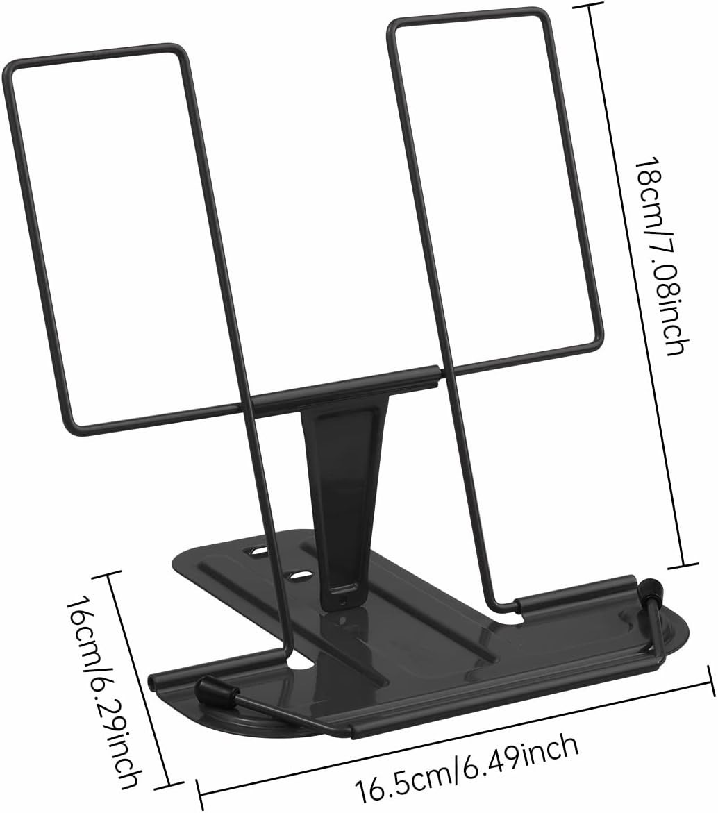 Metal Book Stand for Desk, Adjustable Reading Rest Book Holder, Portable Cookbook Documents Holder, Sturdy Typing Stand for Recipes Textbooks Tablet Music Books with Page Clips (Green)