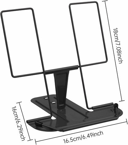 Metal Book Stand for Desk, Adjustable Reading Rest Book Holder, Portable Cookbook Documents Holder, Sturdy Typing Stand for Recipes Textbooks Tablet Music Books with Page Clips (Green)