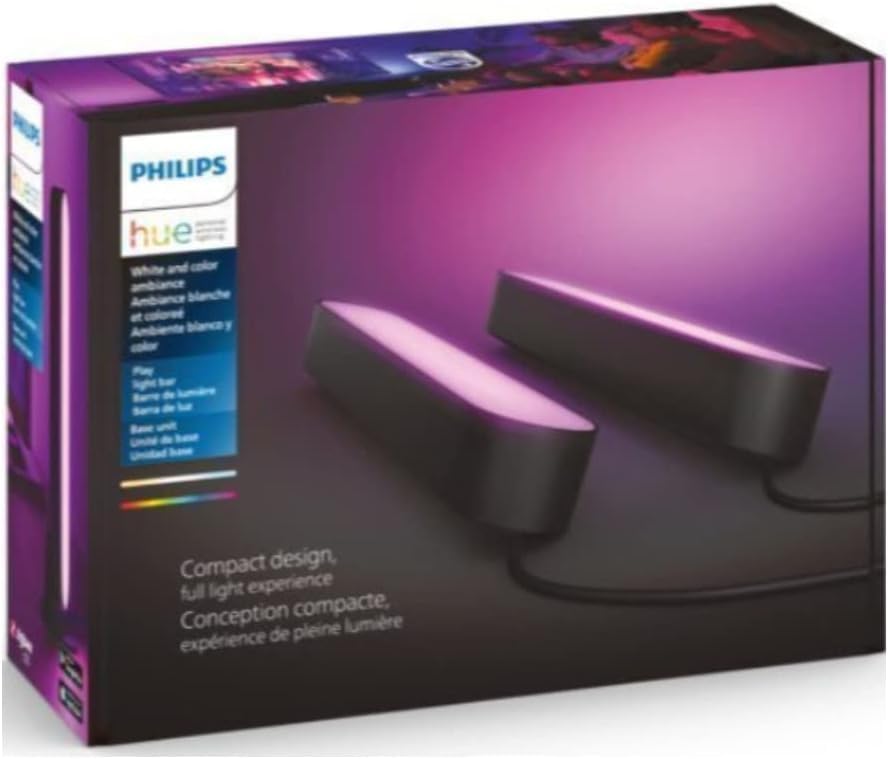 Philips Hue Smart Play Light Bar Base Kit, Black, 2 Pack, White & Color Ambiance LED Color-Changing Light Requires Bridge, Control with App, Works with Alexa, Google Assistant and Apple HomeKit