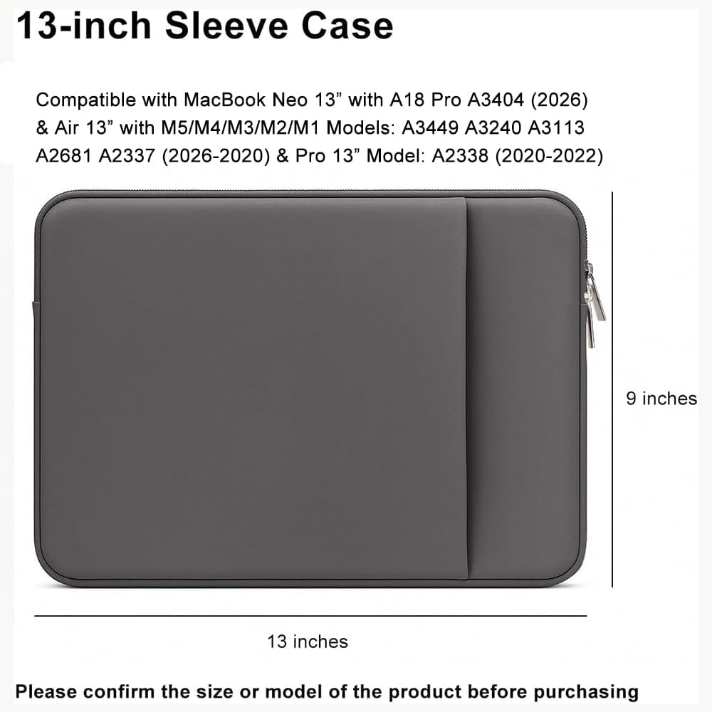 Laptop Sleeve for MacBook Neo/Air/Pro 13 inches A18/M5/M4/M3/M2/M1 Chip 2026-2020 A3404 A3449 A3240 A3113 with 2 Pockets Tablet Bag Case Accessories (Bright Pink)