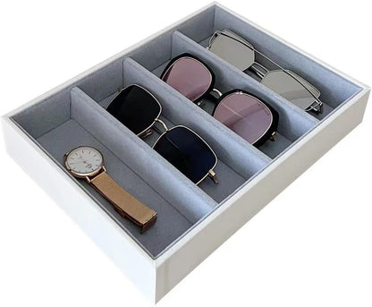 Premium Quality Sunglasses Tray Organizer Display PU Leather Exterior Soft Velvet Liner