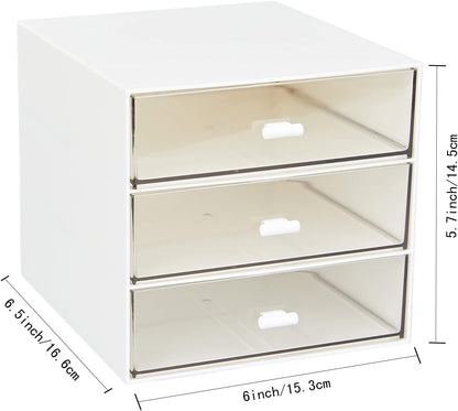 Desk Organizer with 4 Drawers, Clear Plastic Desk Storage Box, Desktop Organization for Office Supplies, Gel Pens, Pencils, Markers, Tape, Erasers, Paperclips, Chargers (White-4 Draws)