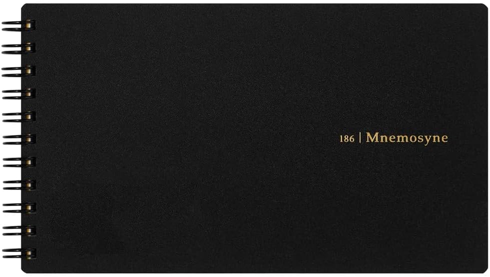 Maruman Mnemosyne Grid Notebook- Horizontal A4 Layout, 8.27" x 11.69", 70 Sheets / 140 Pages, 5mm Graph Paper Journal, Perforated Pages & Wire-Bound to Lay Flat, Black, Made in Japan