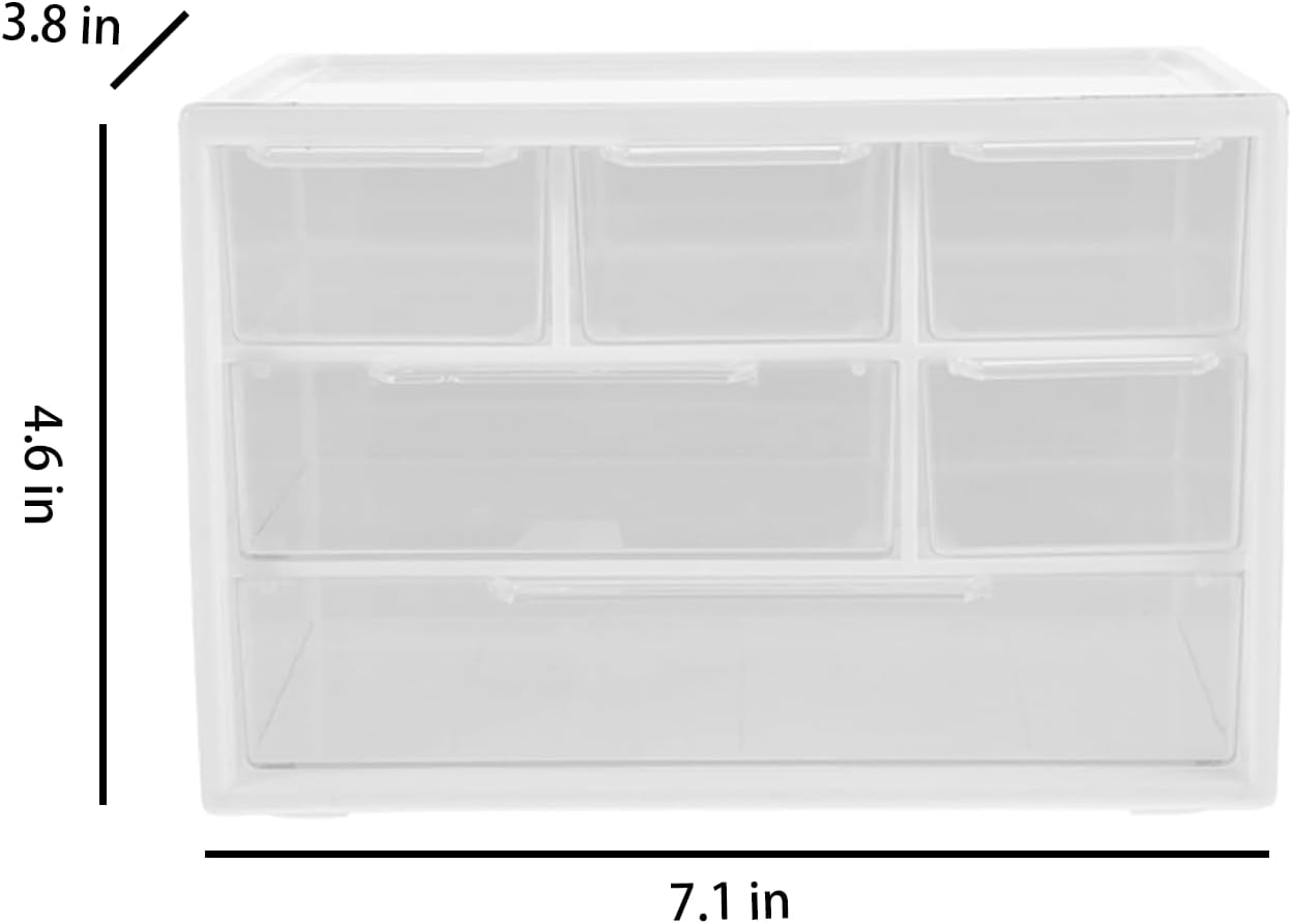 Small Drawer Organizer for Desk, 7.1" x 3. 8" x 4.6" Mini Desktop Drawer Organizer with 9 Clear Drawers, Plastic Desktop Craft Storage Box for Desk Office School Home (White)