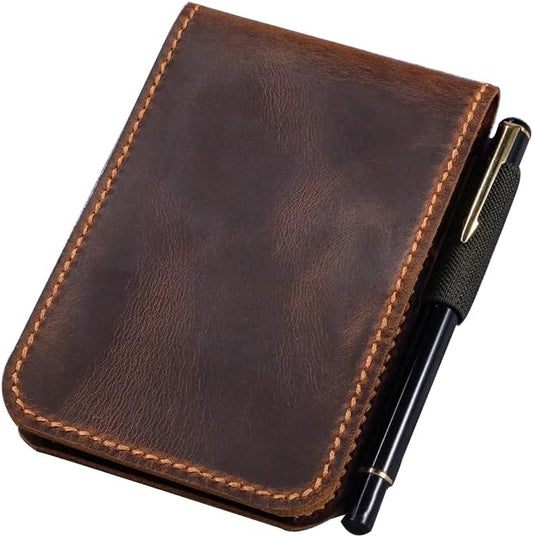 Genuine Leather 3x5 Top-Spiral Notebook Cover, Pocket Notepad Holder Compatible with Rite in the Rain 3" x 5" Memo Pads, Hand-Stitched EDC Case
