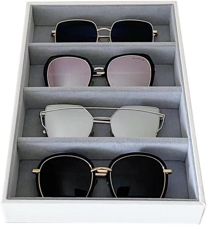 Premium Quality Sunglasses Tray Organizer Display PU Leather Exterior Soft Velvet Liner